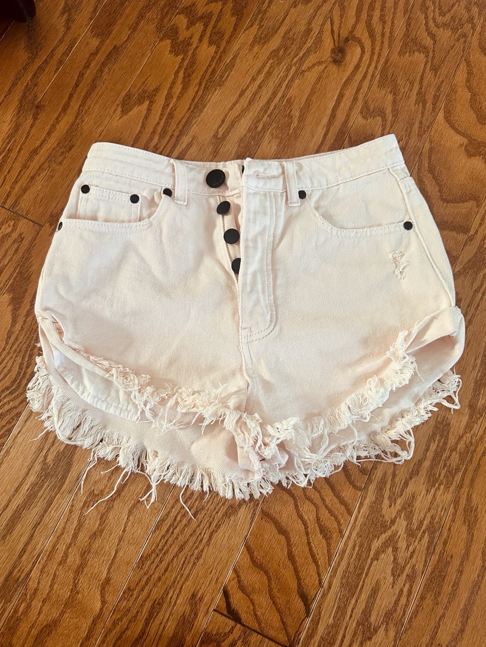 Frayed Hem Pale Pink High-Rise Denim Shorts
